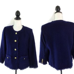 Joan Rivers Blue Tweed Blazer Jacket